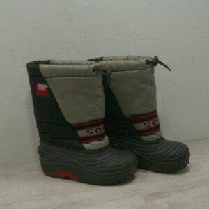 Sorel Waterproof Gray Red Youth Cub LIA Winter Snow Boots w/ Inserts Size 13